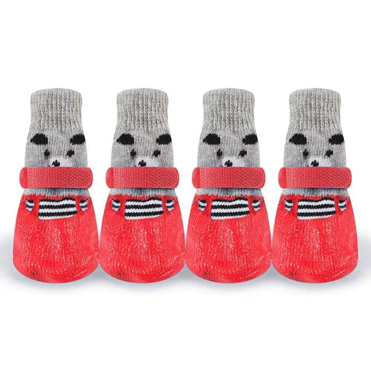 Autumn Winter Pet Dog Shoes Socks Waterproof Cats Dogs Rubber Socks Non-Slip Dog Rain Snow Boots Socks Dogs Knitting Warm Socks