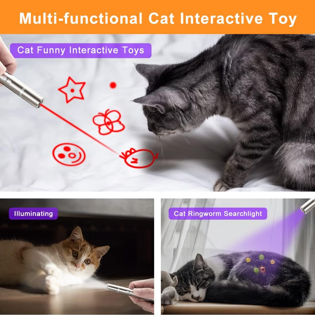 Q.K LED Pointer Cat Toy, Red Kitten Dot Toys for Indoor Cats Adult Interactive, USB Rechargeable Cat Teaser Wand with Classic Light and 5 Patterns, Dog Cat Chaser Toys Pet Training Tool