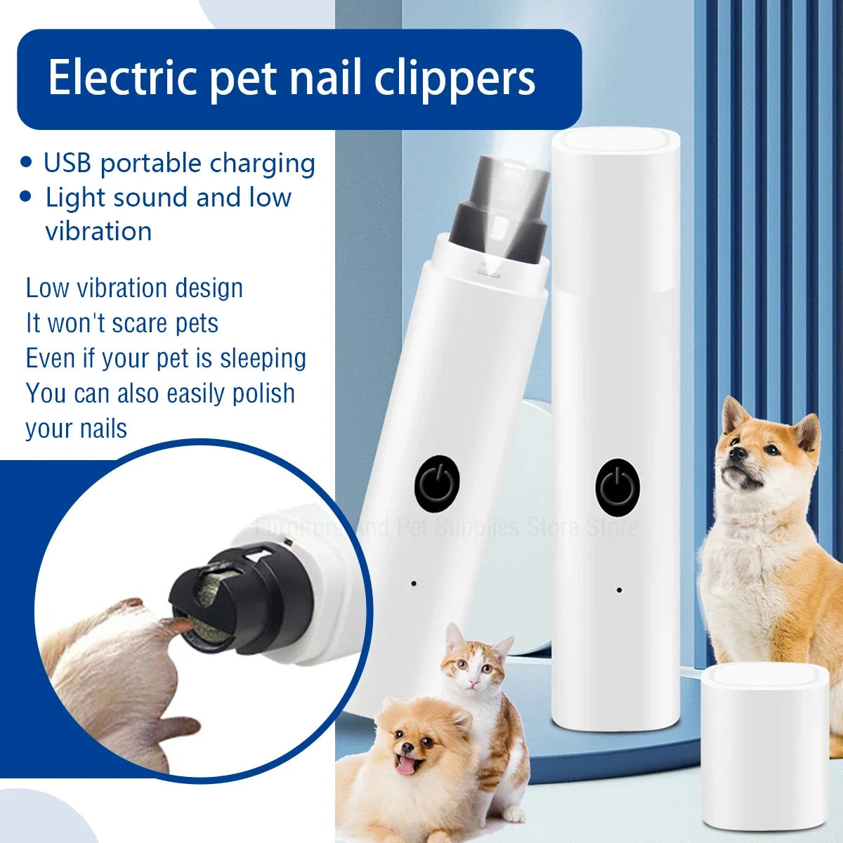 Electric Dog Nail Clippers for Dog Nail Grinders Rechargeable USB Charging LED Light Pet Quiet Cat Paws Nail Grooming Supplies