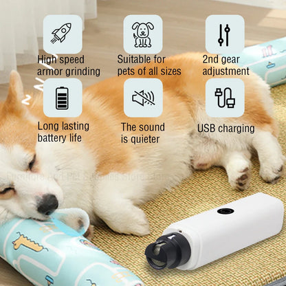 Electric Dog Nail Clippers for Dog Nail Grinders Rechargeable USB Charging LED Light Pet Quiet Cat Paws Nail Grooming Supplies