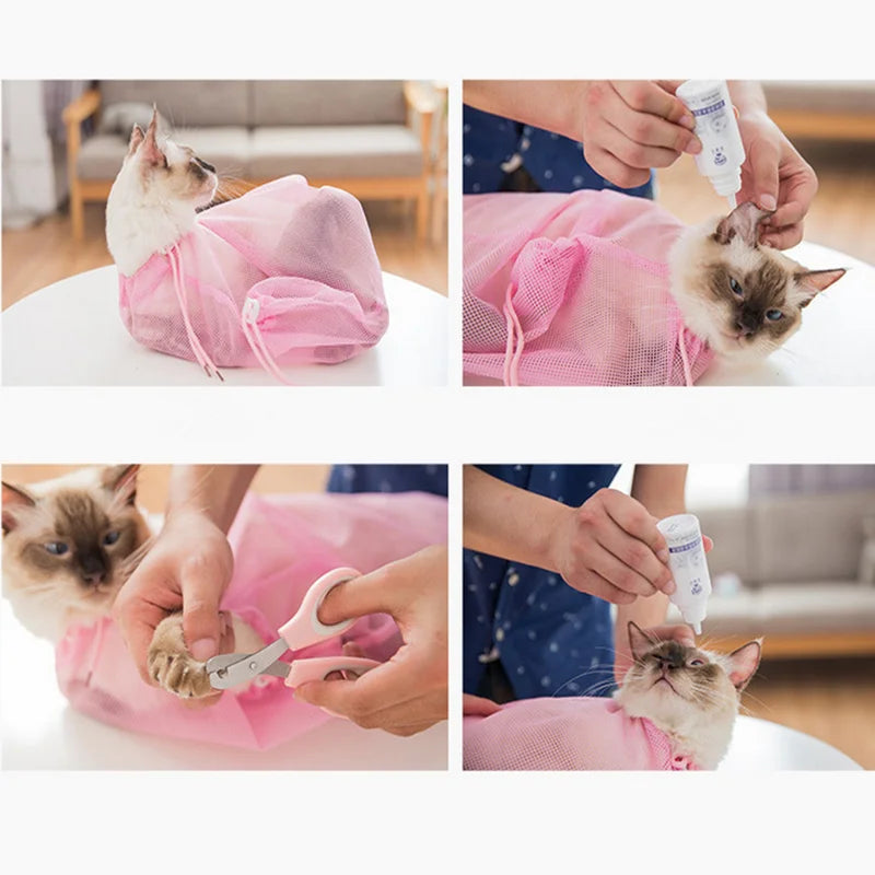 Mesh Cat Groom Bath Bag Adjustable Dogs anti Scratch Bite Kat Nail Trim Inject Examing Pet Washing Clean Restraint Massage Bags